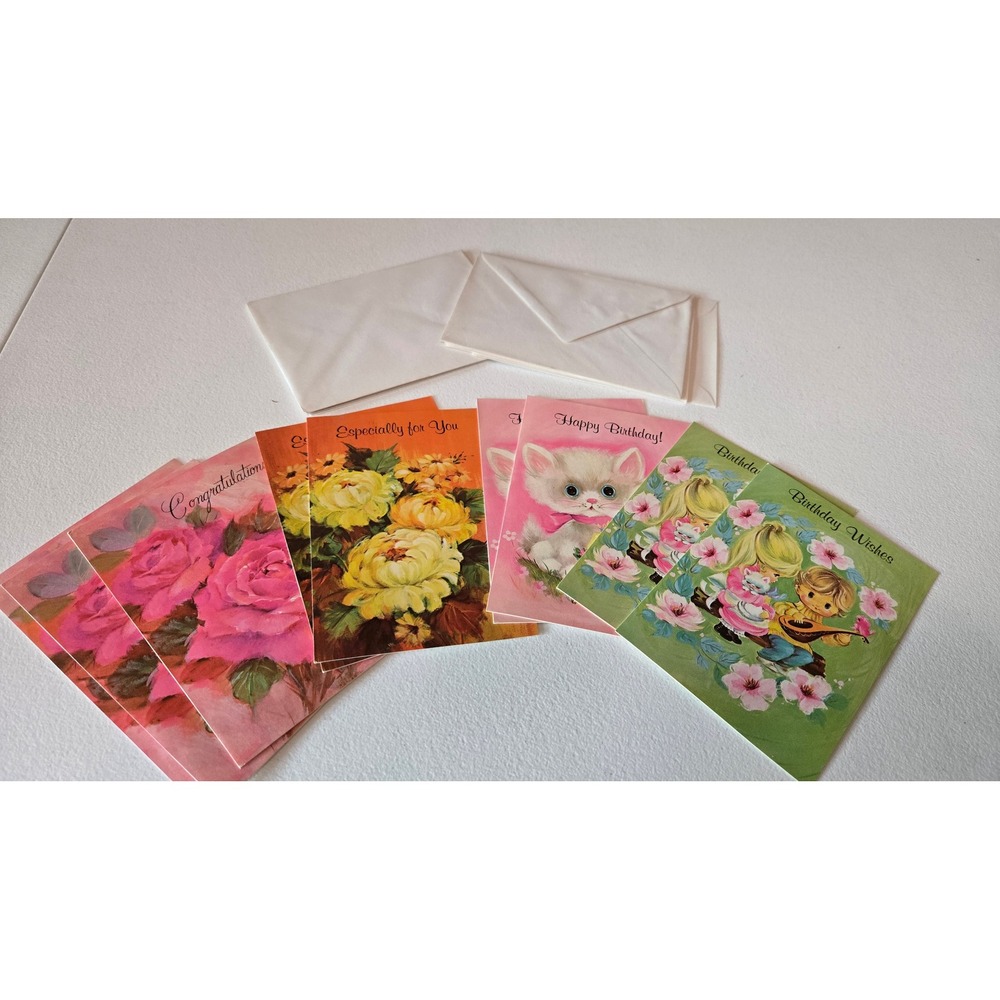 Vintage Heartland Classics Spring Cheer Greeting Birthday Cards 9 Kitten Floral